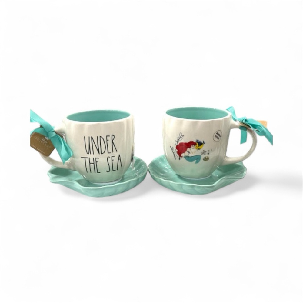 Rae Dunn Under the Sea Mug Little Mermaid Disney - Aqua sea shell coaster